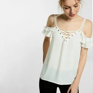 EXPRESS lace up ruffle off the shoulder cami